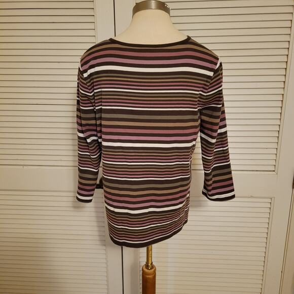 90s Croft & Barrow Striped Tweed Cotton Blend Snap Button Henley Top XL 3/4 Slee - Picture 4 of 8